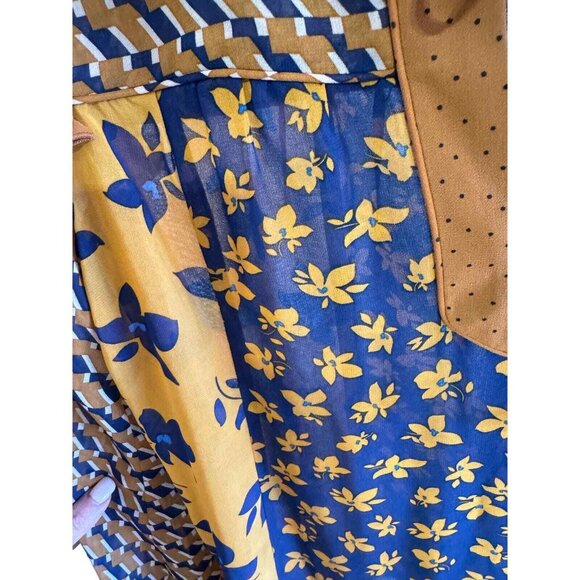 Cabi Harmony Gold Navy Ruffle Floral Peasant Blouse top Cottage Core XS Boho - Picture 5 of 7